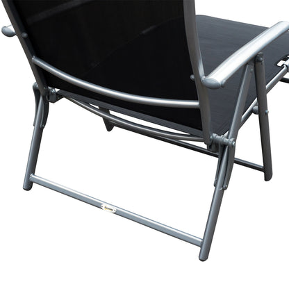 Nancy's Vaughn Lounger - Chaise pliante - Chaise de plage - Coussin - Pliable - Réglable - Accoudoirs - Noir - Argent