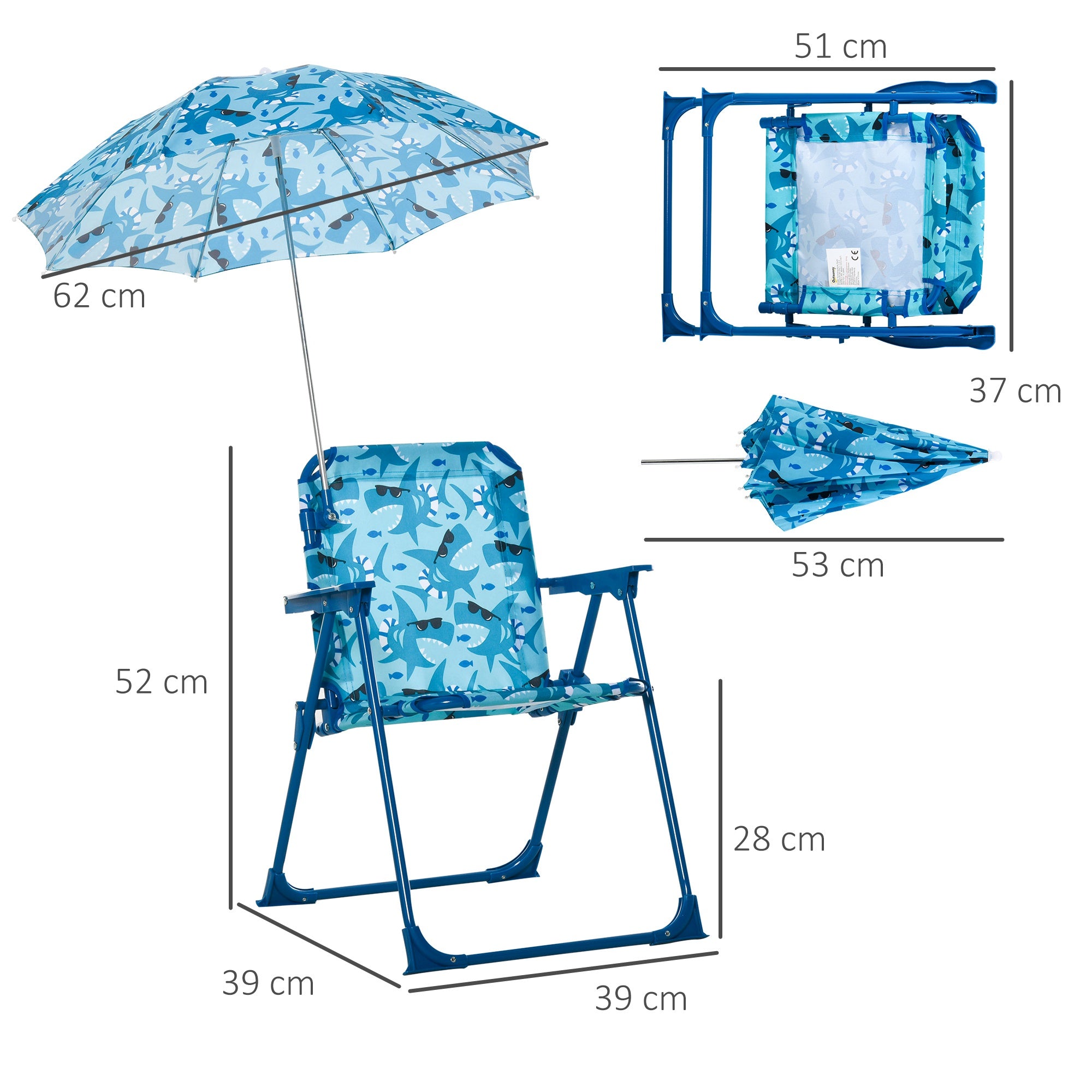 Chaise de plage Galesburg de Nancy - Chaise de camping - Pliable - Avec parasol - Polyester - Bleu