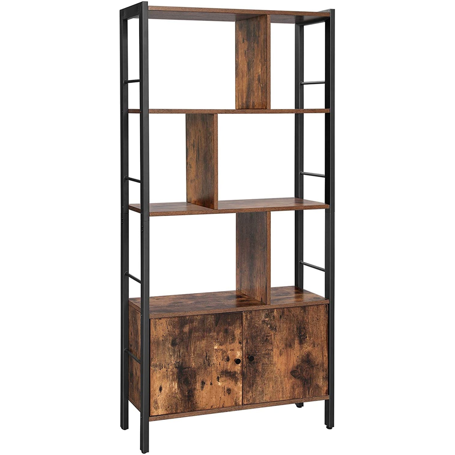 Nancy's Steve Boekenkast - Wandkast - Opbergkast - Vintage Bruin / Zwart - ± 75 x 30 x 155 cm
