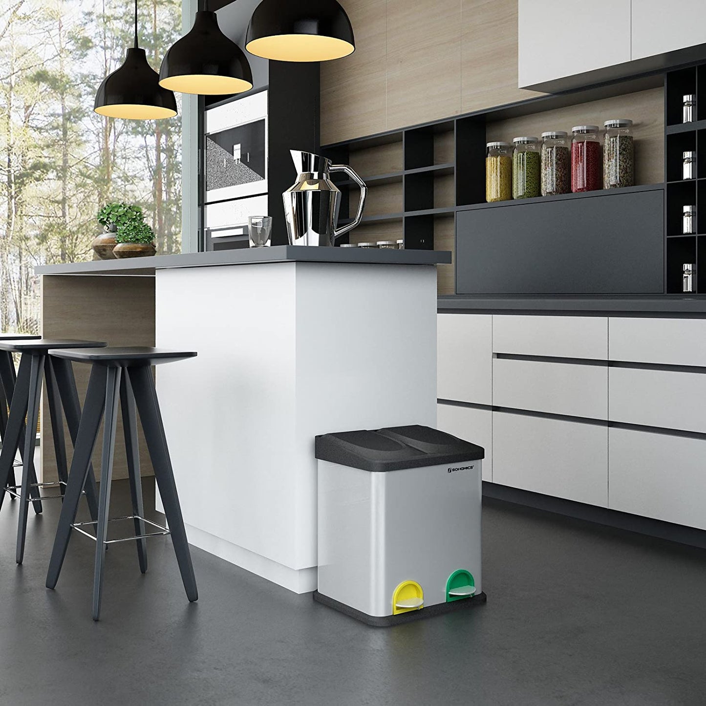 Nancy's Prullenbak Afvalscheiding 30L - Prullenbakken - Roestvrijstaal - 39,5 x 46,5 x 30,5 cm