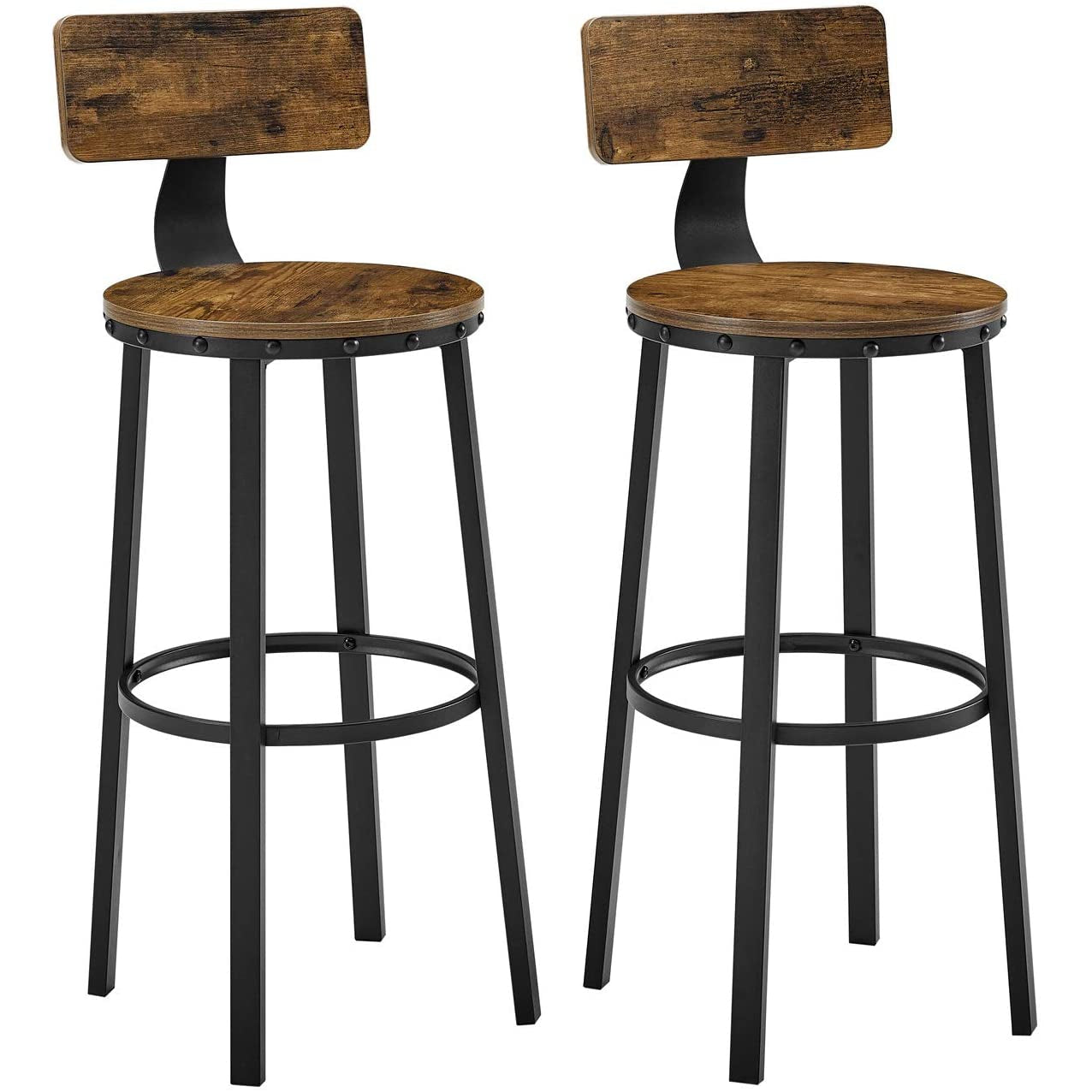 Tabourets de bar Gordon de Nancy 2 pièces - Chaises de bar avec repose-pieds - Tabouret de bar industriel - Industriel - Stable - 37 x 46,5 x 99 cm (L x L x H) 