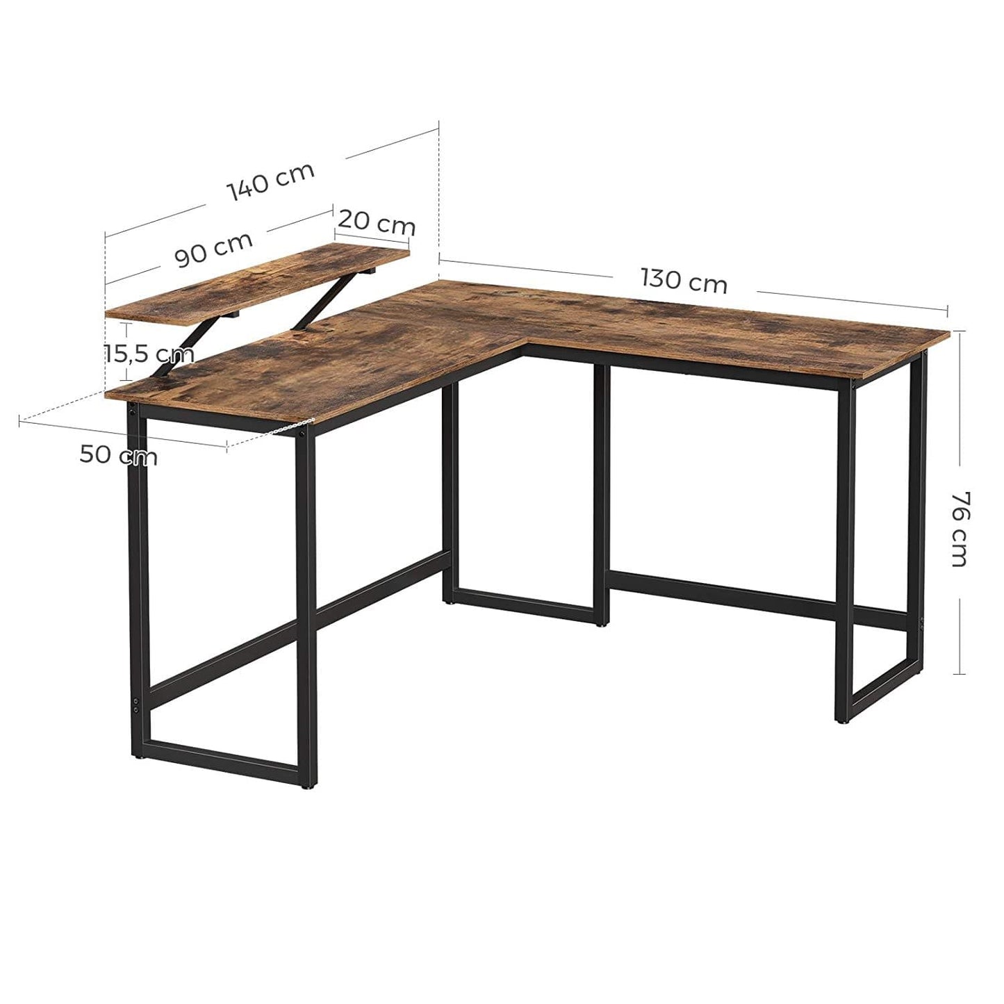 Nancy's Henderson Bureau - Bureaus - Hoekbureau - L-Vormig - Industrieel - Zwart/Bruin -  140 x 130 x 76cm