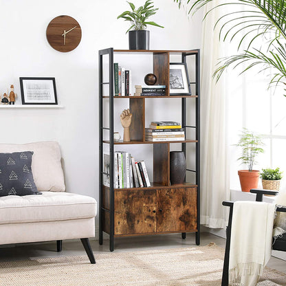 Nancy's Steve Boekenkast - Wandkast - Opbergkast - Vintage Bruin / Zwart - ± 75 x 30 x 155 cm