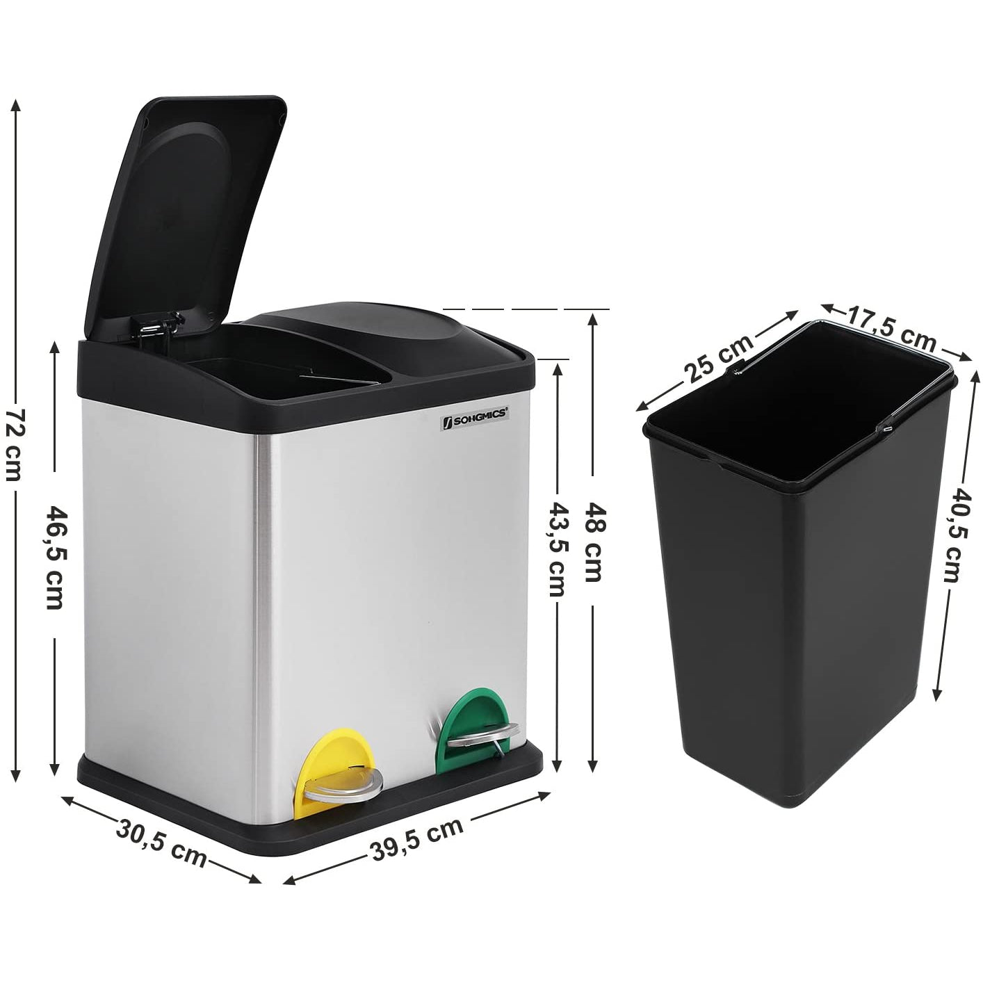 Nancy's Prullenbak Afvalscheiding 30L - Prullenbakken - Roestvrijstaal - 39,5 x 46,5 x 30,5 cm
