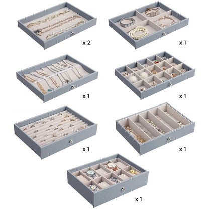 Nancy's Sieradendoos - Met 8 lagen - Juwelendoos - Sieradenbox - Grijs - 28,7 x 20,2 x 36,5 cm