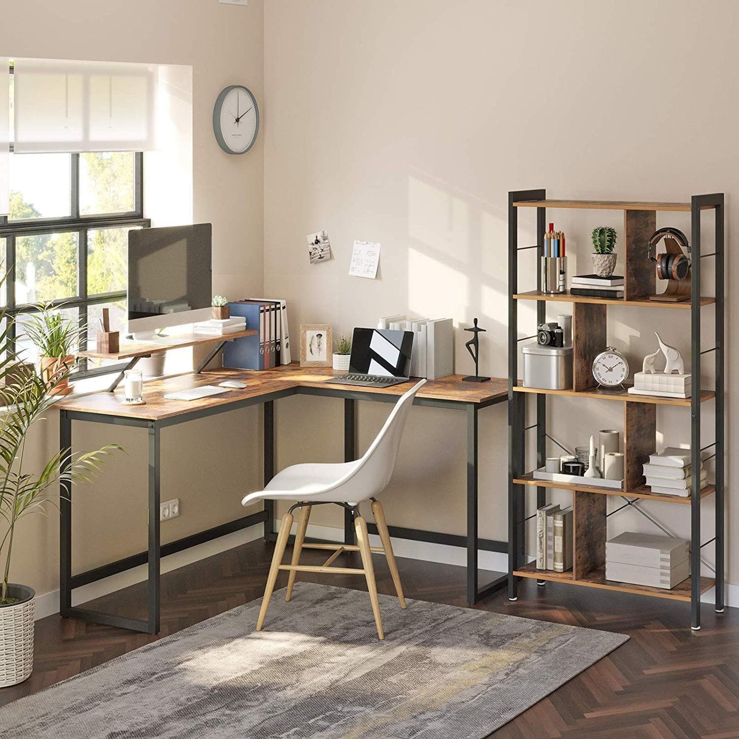 Nancy's Henderson Bureau - Bureaus - Hoekbureau - L-Vormig - Industrieel - Zwart/Bruin -  140 x 130 x 76cm