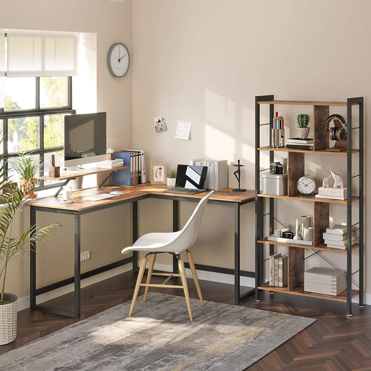 Nancy's Henderson Hoekbureau - Bureau - Computertafel - Bruin / Zwart - ± 140 x 130 x 90 cm