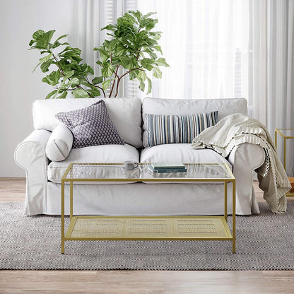 Nancy's Selma Salontafel - Rechthoekige Glazen Tafel - Goud Marmeren Look - 106 x 55 x 45 cm (L x B x H)