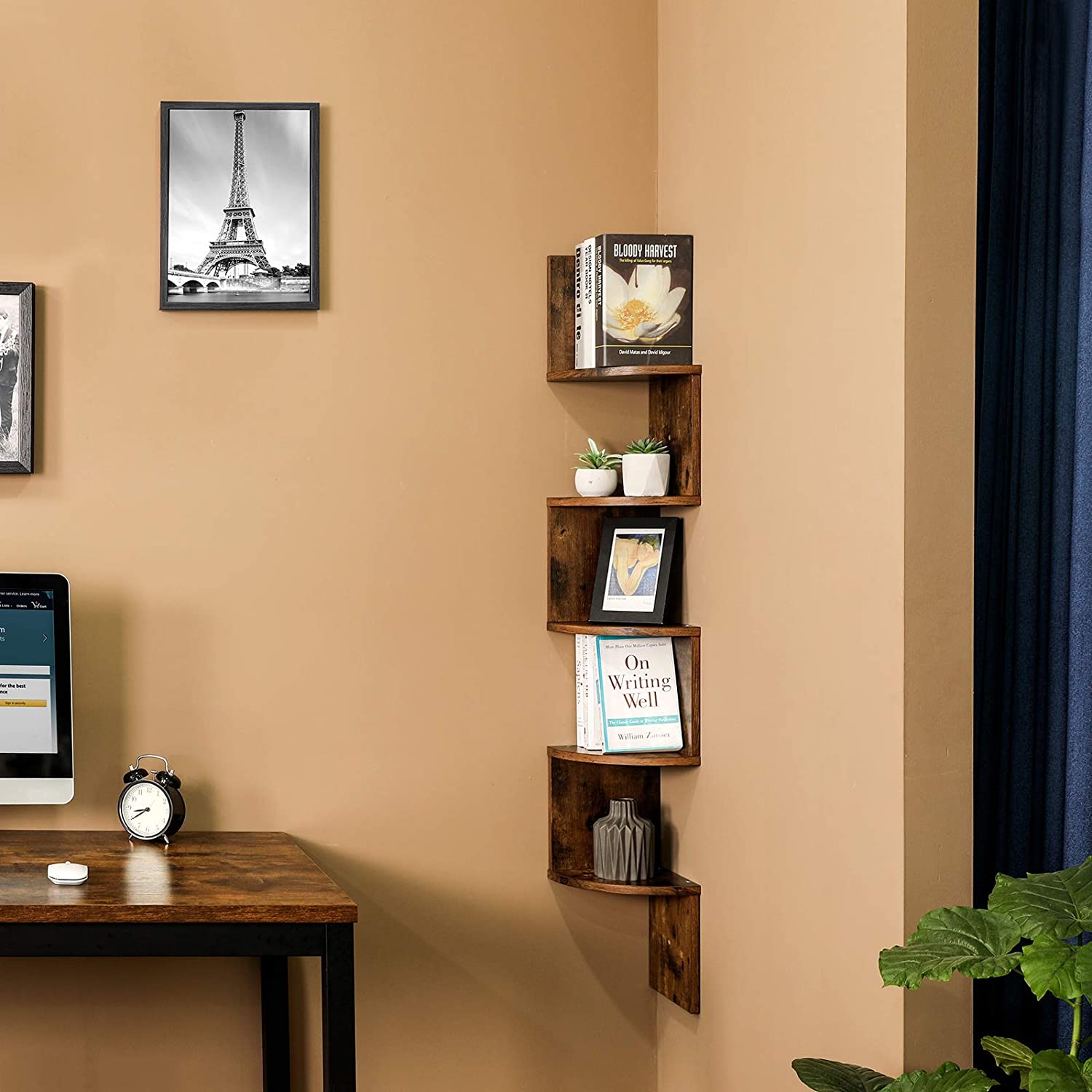 Nancy's Yunaon Boekenregaal - Wandrek - Wandregaal - Boekenplank - Vintage Bruin - ± 20 x 20 x 130 cm