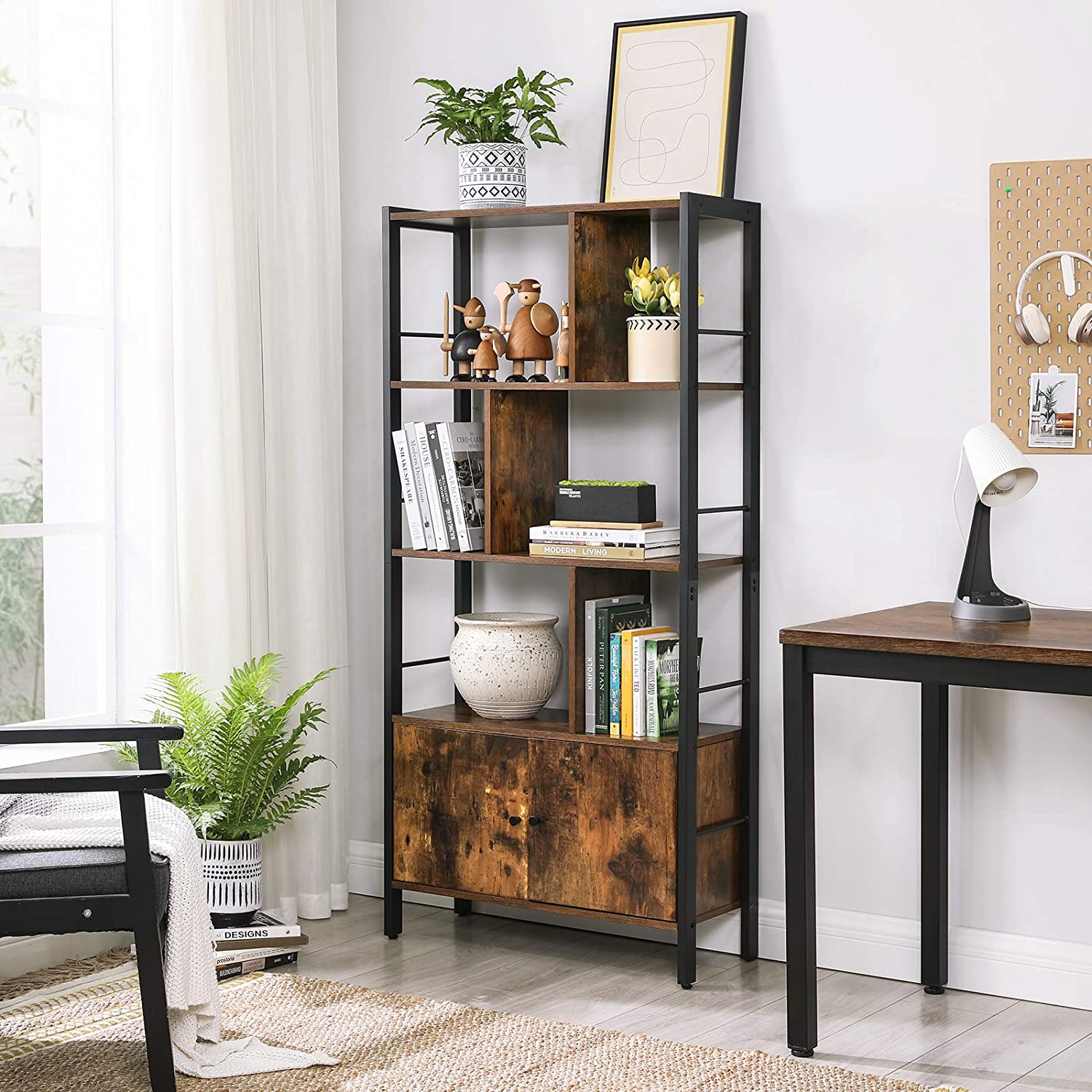 Nancy's Steve Boekenkast - Wandkast - Opbergkast - Vintage Bruin / Zwart - ± 75 x 30 x 155 cm