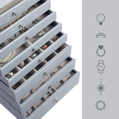 Nancy's Sieradendoos - Met 8 lagen - Juwelendoos - Sieradenbox - Grijs - 28,7 x 20,2 x 36,5 cm