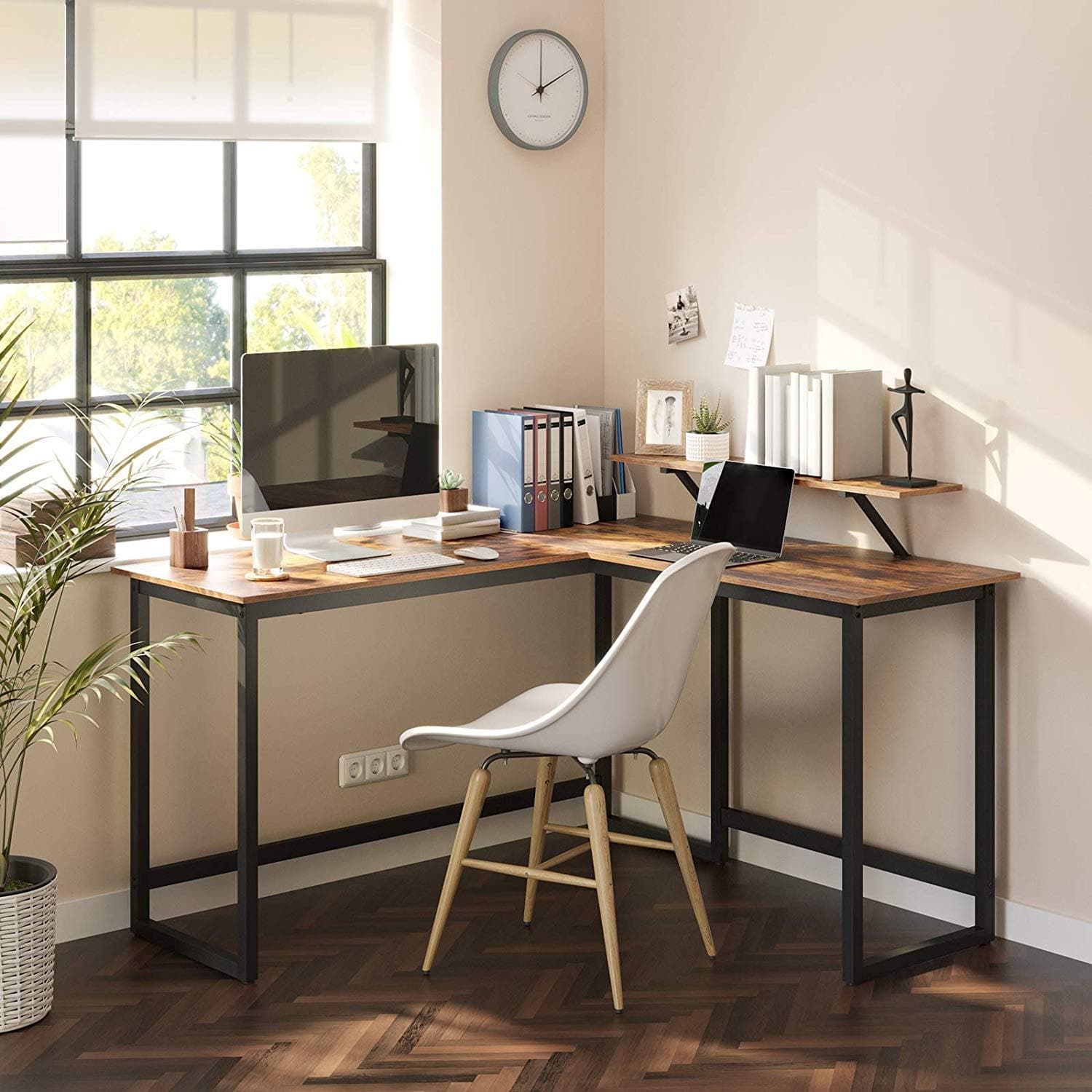 Nancy's Henderson Hoekbureau - Bureau - Computertafel - Bruin / Zwart - ± 140 x 130 x 90 cm