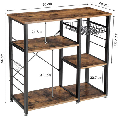 Nancy's Keukenkast Industrieel - Keukentrolley - Keukenkasten - Keukenkastje Organizer - Haken en Planken - Magnetronrek - Vintage - 90 x 40 x 84 cm