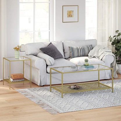 Nancy's Selma Salontafel - Rechthoekige Glazen Tafel - Goud Marmeren Look - 106 x 55 x 45 cm (L x B x H)