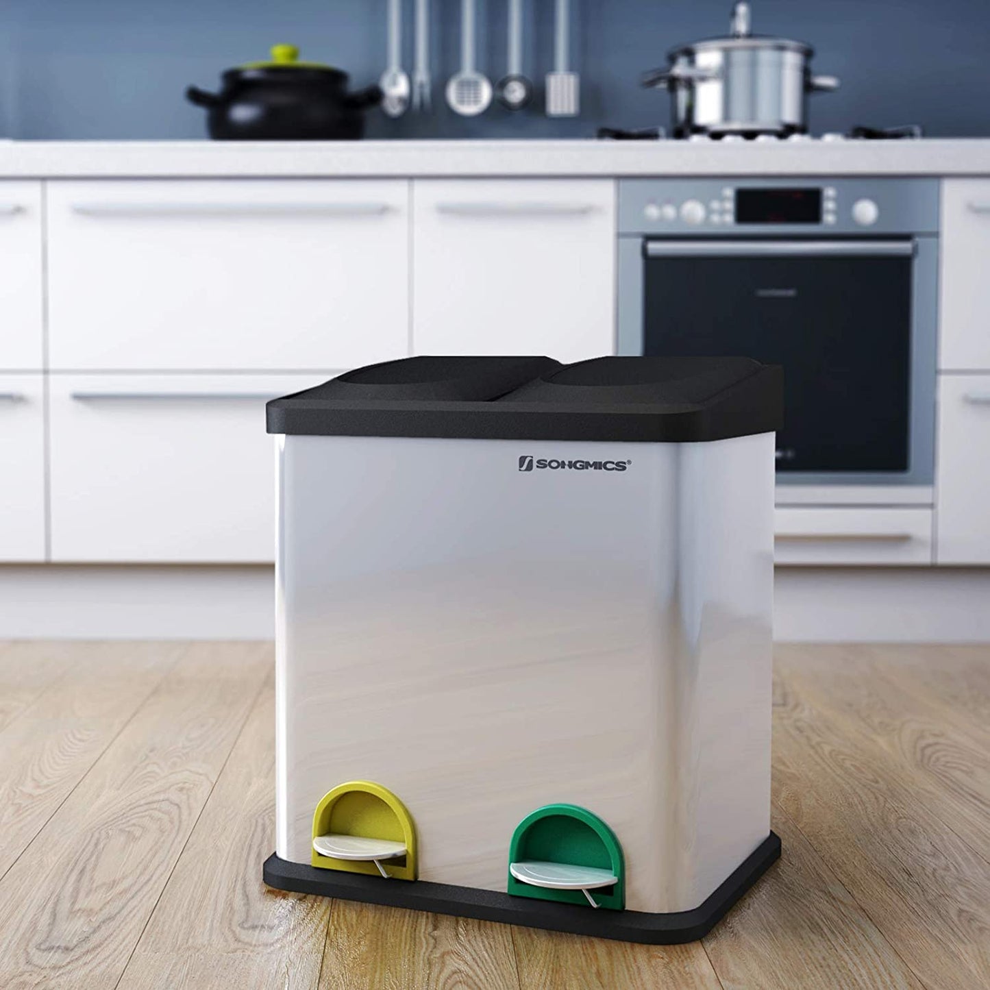 Nancy's Prullenbak Afvalscheiding 30L - Prullenbakken - Roestvrijstaal - 39,5 x 46,5 x 30,5 cm