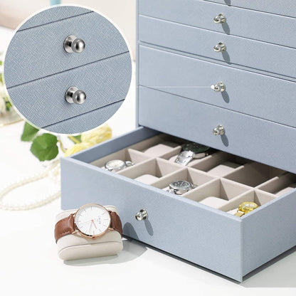 Nancy's Sieradendoos - Met 8 lagen - Juwelendoos - Sieradenbox - Grijs - 28,7 x 20,2 x 36,5 cm
