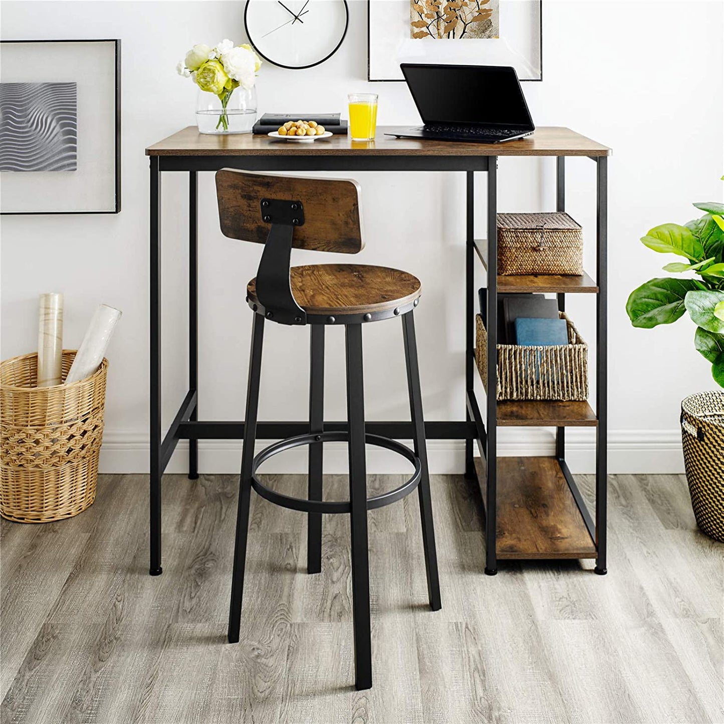 Nancy's Gordon Bar Stools 2 Pieces - Bar Chairs with Footrest - Bar Stool Industrial - Industrial - Stable - 37 x 46.5 x 99 cm (L x W x H) 