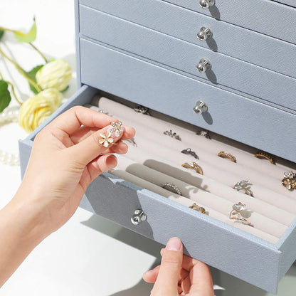 Nancy's Sieradendoos - Met 8 lagen - Juwelendoos - Sieradenbox - Grijs - 28,7 x 20,2 x 36,5 cm