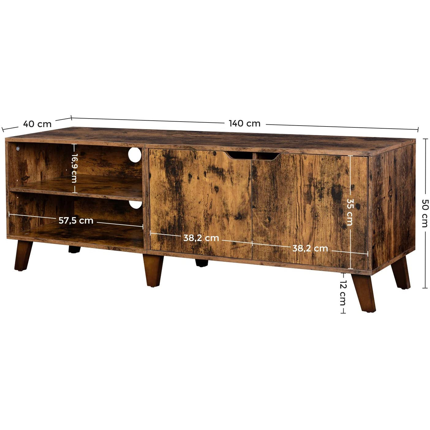 Nancy's Big Oaks 2 TV Cabinet - TV Furniture Industrial - TV Table Retro - Industrial - Brown - 140 x 40 x 50 cm 