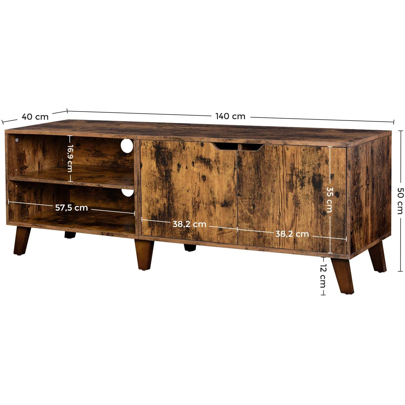 Nancy's Big Oaks 2 TV Kast - TV Meubel Industrieel - TV-Tafel Retro - Industrieel - Bruin - 140 x 40 x 50 cm