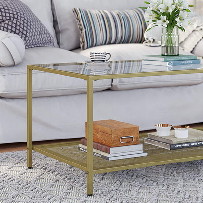 Nancy's Selma Salontafel - Rechthoekige Glazen Tafel - Goud Marmeren Look - 106 x 55 x 45 cm (L x B x H)