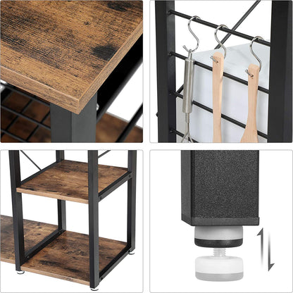 Armoire de cuisine industrielle de Nancy - Chariot de cuisine - Armoires de cuisine - Organisateur d'armoires de cuisine - Crochets et étagères - Support pour micro-ondes - Vintage - 90 x 40 x 84 cm