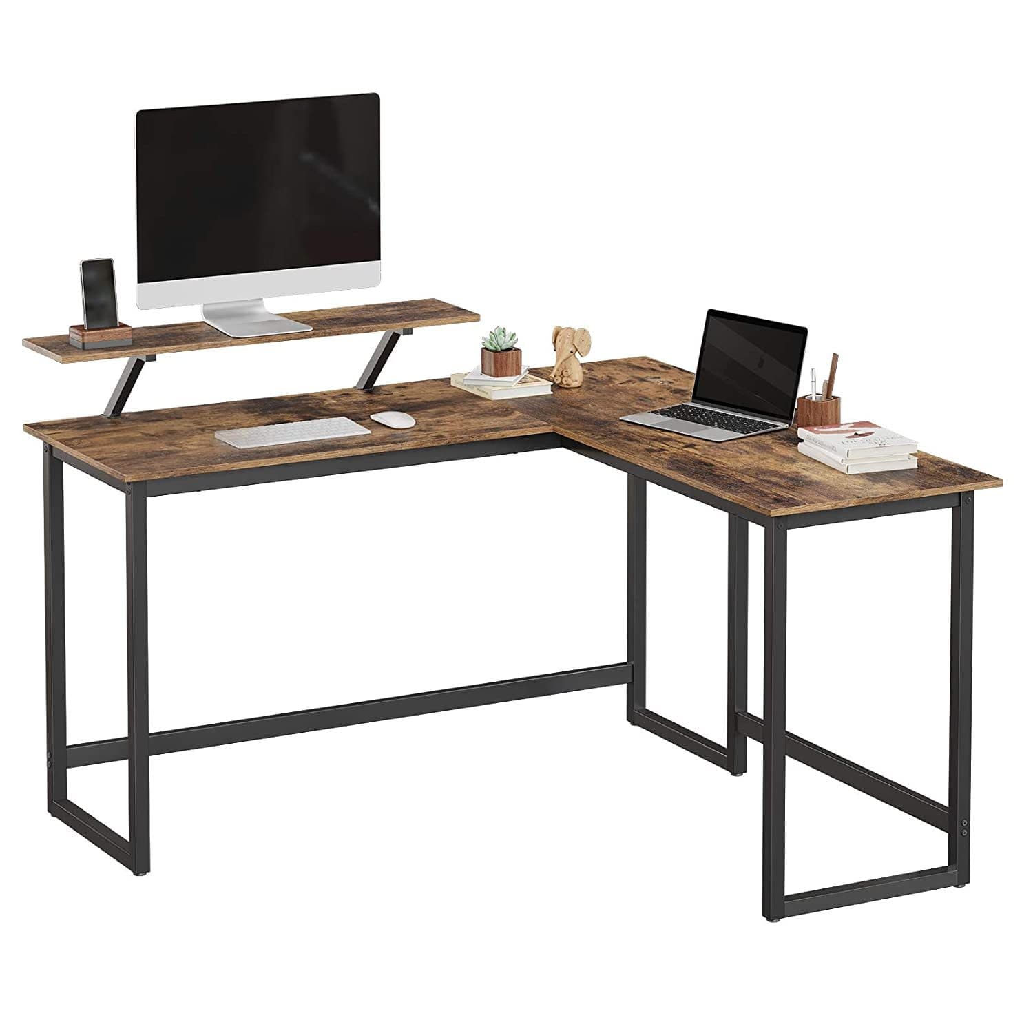 Nancy's Henderson Hoekbureau - Bureau - Computertafel - Bruin / Zwart - ± 140 x 130 x 90 cm
