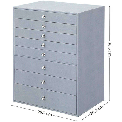 Nancy's Sieradendoos - Met 8 lagen - Juwelendoos - Sieradenbox - Grijs - 28,7 x 20,2 x 36,5 cm