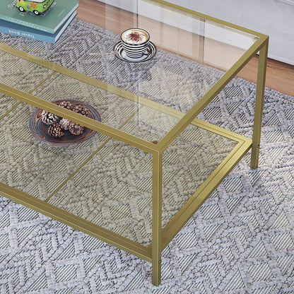 Nancy's Selma Salontafel - Rechthoekige Glazen Tafel - Goud Marmeren Look - 106 x 55 x 45 cm (L x B x H)