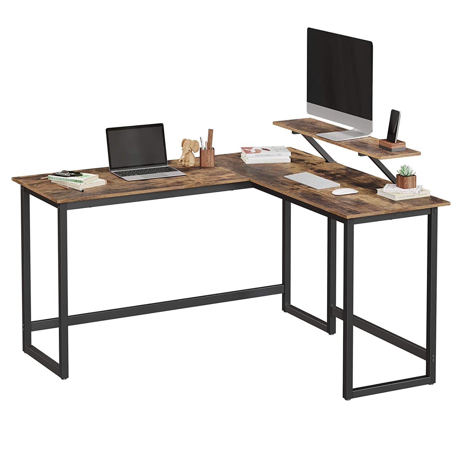 Nancy's Henderson Hoekbureau - Bureau - Computertafel - Bruin / Zwart - ± 140 x 130 x 90 cm