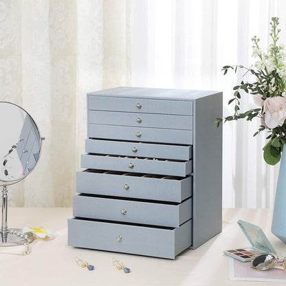 Nancy's Sieradendoos - Met 8 lagen - Juwelendoos - Sieradenbox - Grijs - 28,7 x 20,2 x 36,5 cm