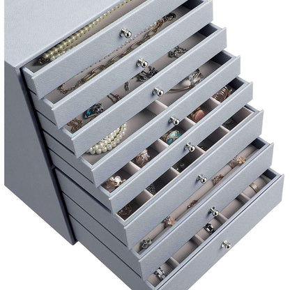 Nancy's Sieradendoos - Met 8 lagen - Juwelendoos - Sieradenbox - Grijs - 28,7 x 20,2 x 36,5 cm