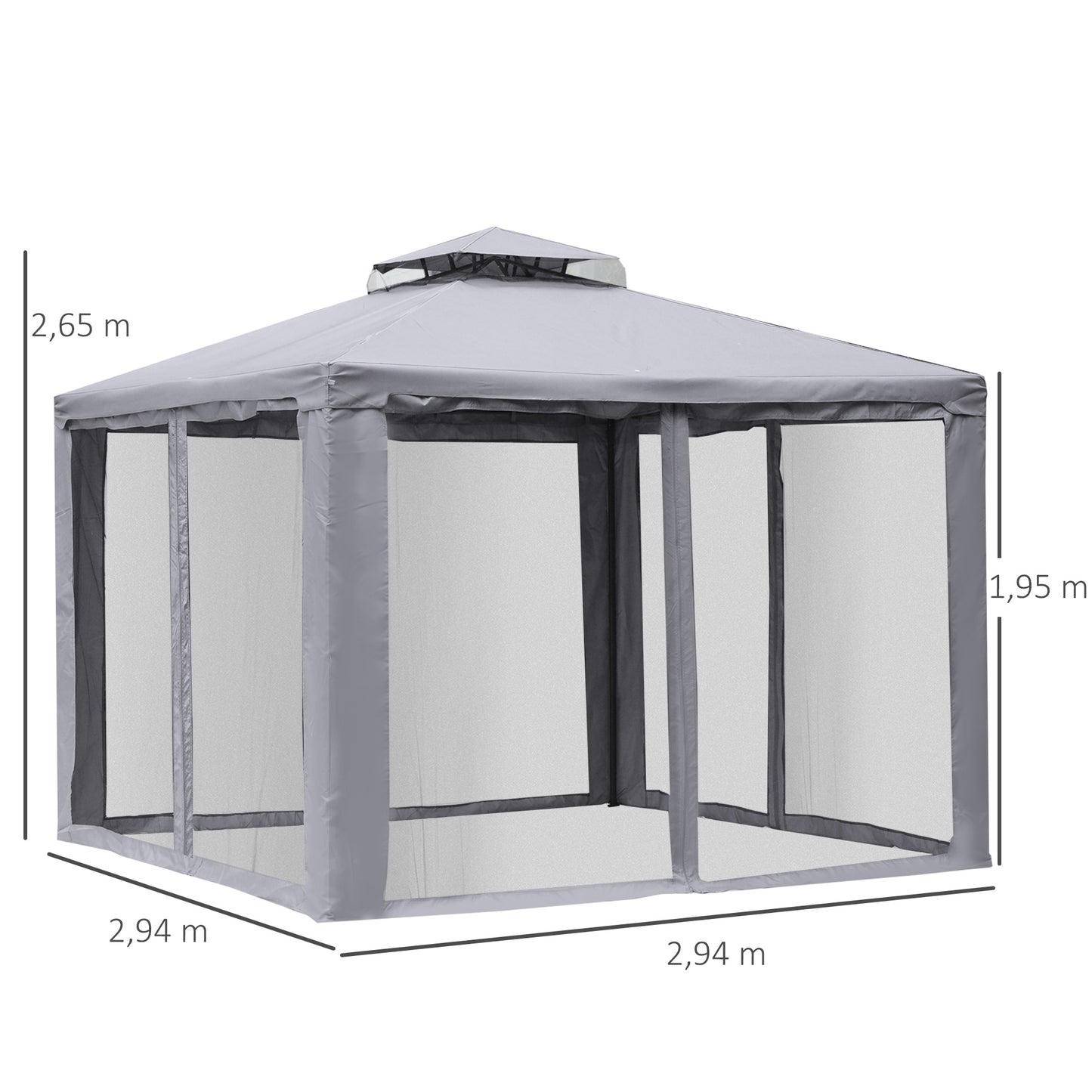 Nancy's Emmetsburg Tuinpaviljoen - Partytent - 4x Zijwanden - Polyester - Grijs -± 300 x 300 cm