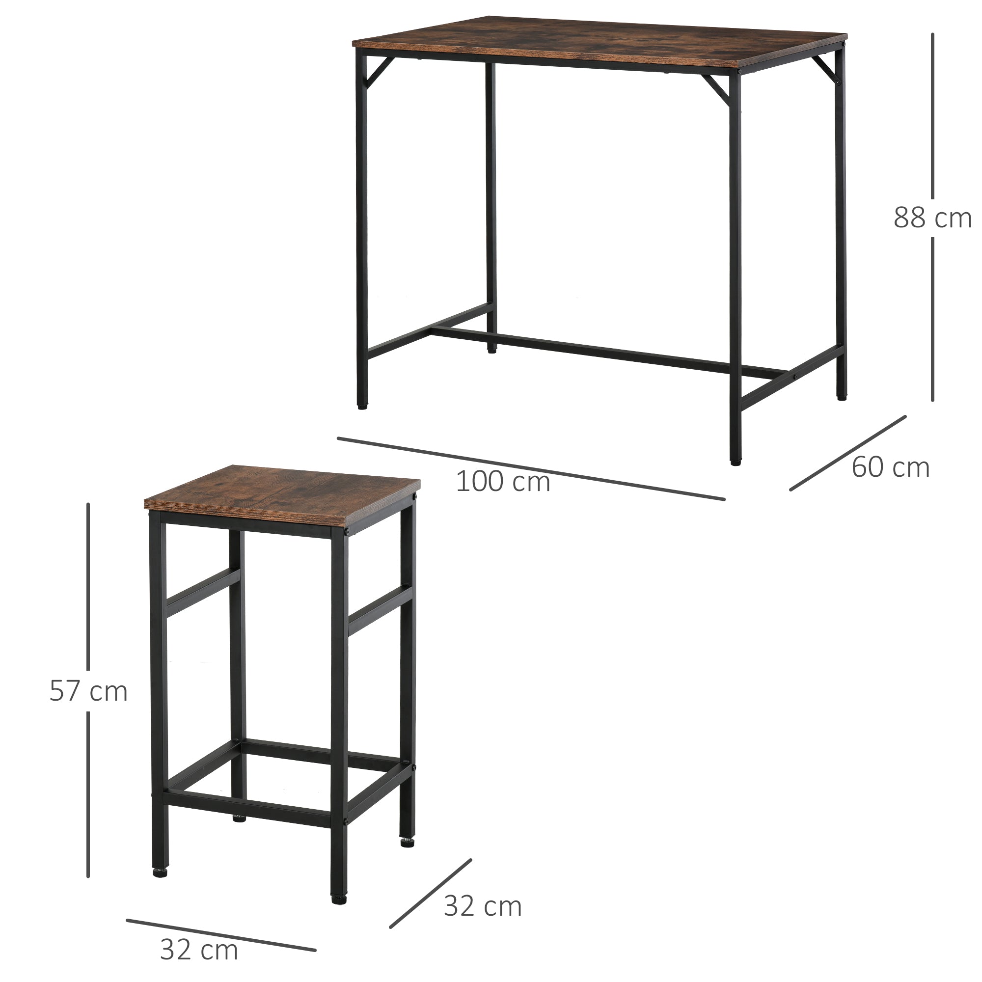 Nancy's Honaunau Bar Table Set - 4 Bar Stools - High Table - Steel - Brown - 100 x 60 x 88 cm