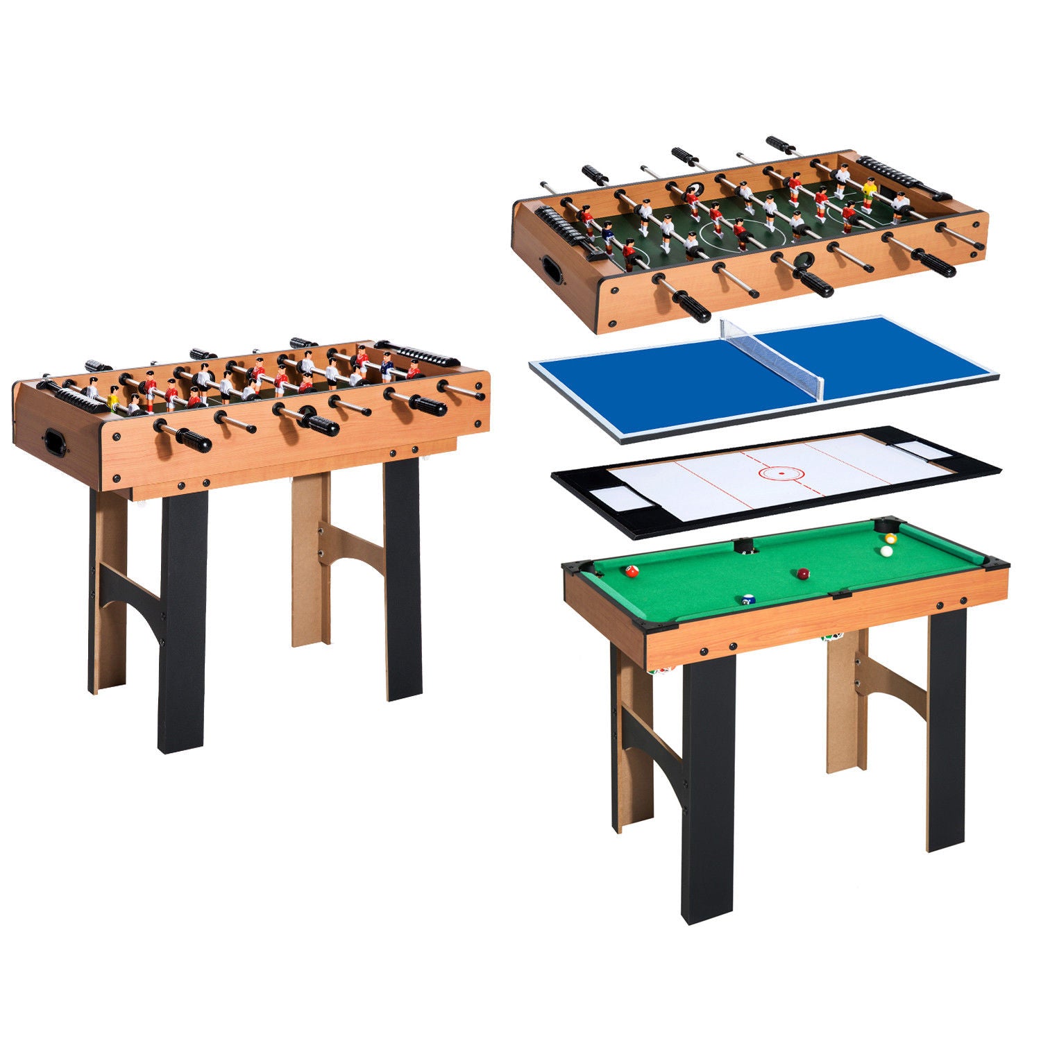 Nancy's Eagan Game table - Table football - Table tennis - Hockey - Billiards - 4-in-1 - MDF - Accessories - Compact