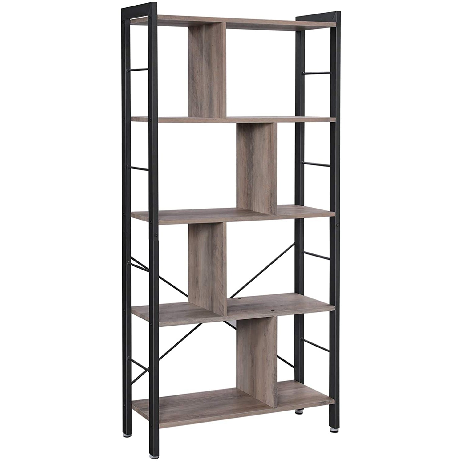 Nancy's Steve 2 Bookcase - Bookcases - Industrial - Wood - Iron Frame - Gray/Black - 74 x 30 x 154.5 cm (L x W x H)