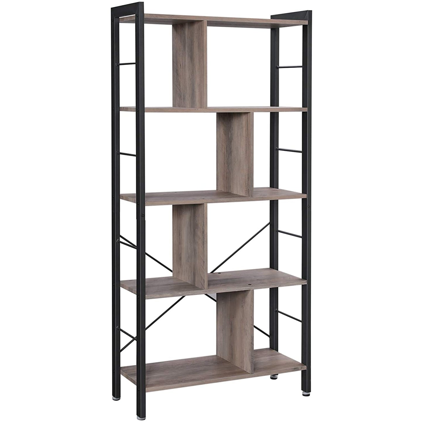 Nancy's Steve 2 Boekenkast - Boekenkasten - Industrieel - Hout - IJzeren Frame - Grijs/Zwart - 74 x 30 x 154,5 cm (L x B x H)