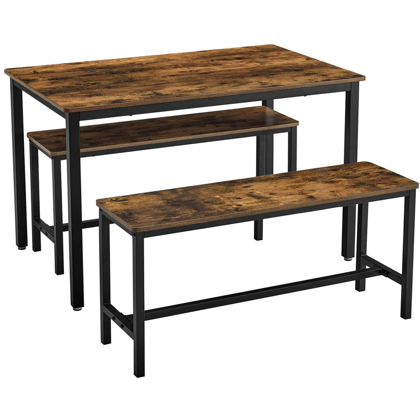 Nancy's Brunhais Eettafel met 2 Banken - Voor 4 Personen - Keukentafel - Eetkamertafel - Bruin ./ Zwart - 110 x 75 x 75 cm