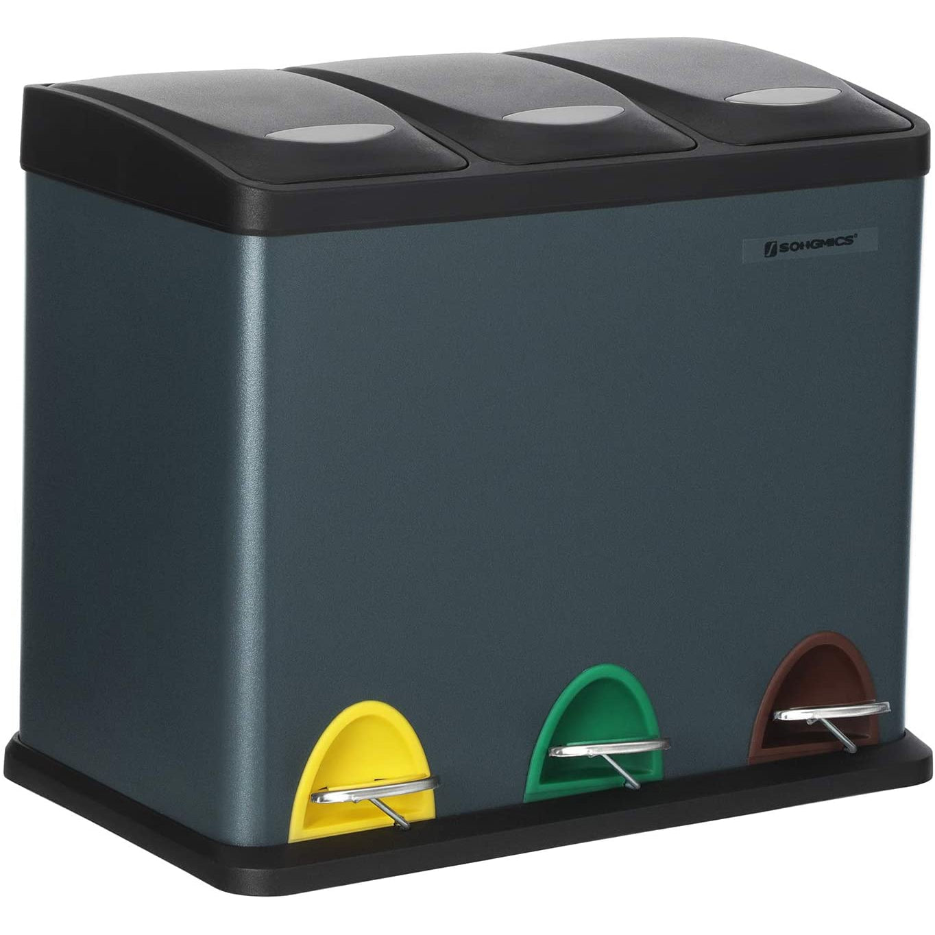 Poubelle Nancy's 24L - Poubelle Tri des Déchets - Poubelle à Pédale Acier Inoxydable - Poubelle 3 en 1 - Gris Fumée