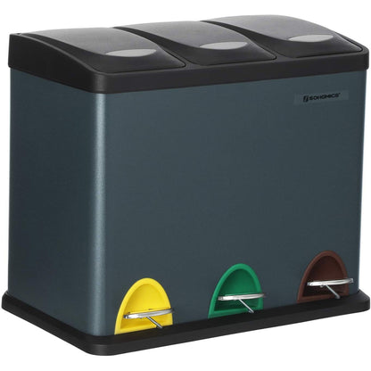 Poubelle Nancy's 24L - Poubelle Tri des Déchets - Poubelle à Pédale Acier Inoxydable - Poubelle 3 en 1 - Gris Fumée