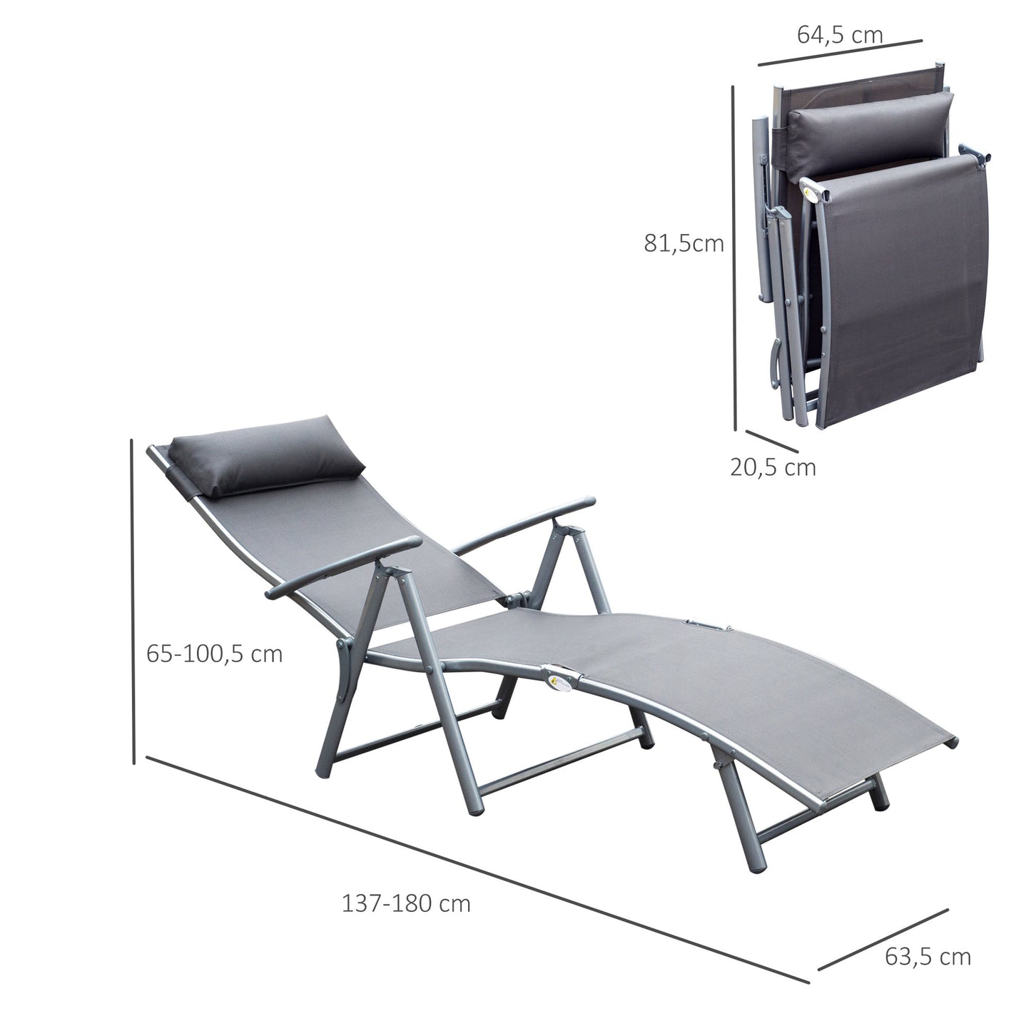 Nancy's Tustin Lounger - Chaise de jardin - Chaise longue - Coussin - Pliable - Gris - Métal - Textile