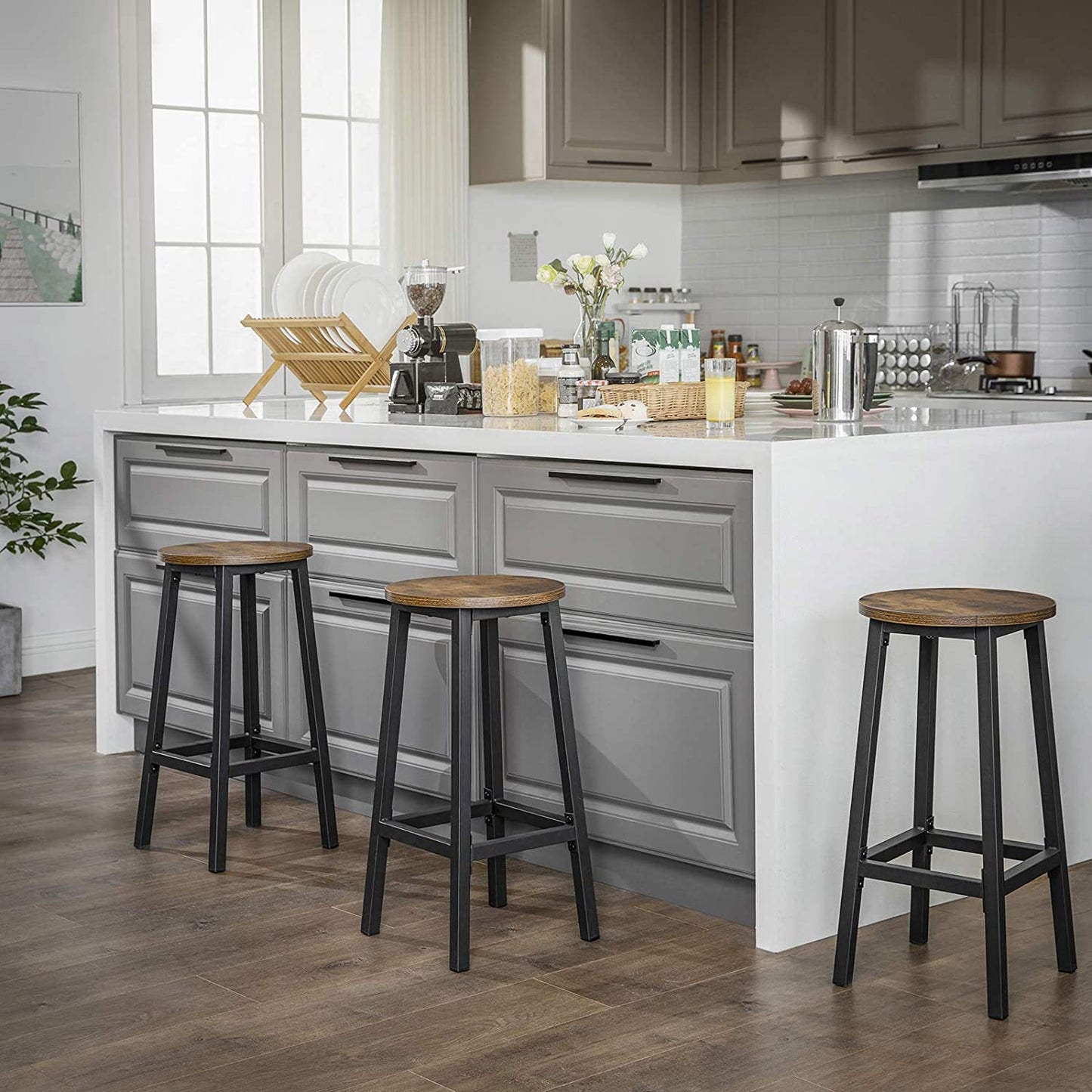 Nancy's Bar Stools 2 Pieces - Bar Chairs with Footrest - Bar Stool Industrial - Industrial - Stable - 32 x 65 cm (Ø x H)