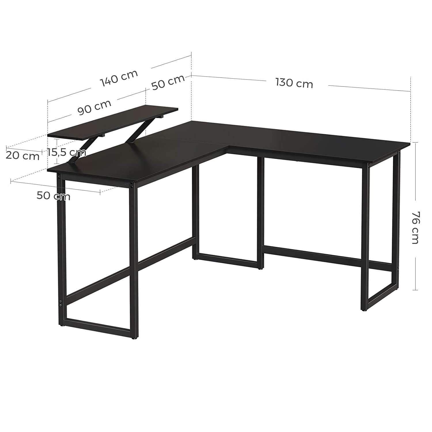 Nancy's Henderson Hoekbureau - Computertafel - Bureau - Zwart - ± 140 x 130 x 76 cm