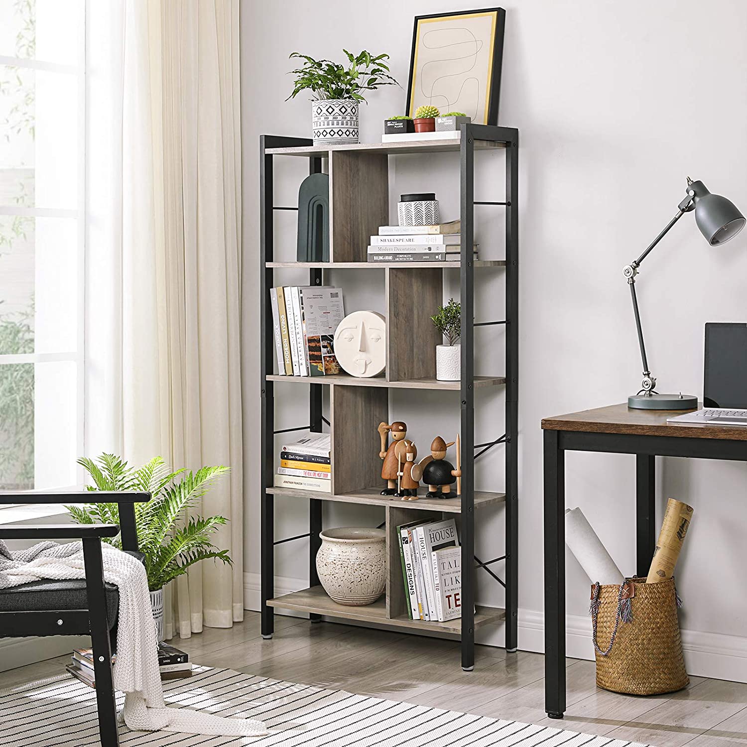 Nancy's Steve 2 Boekenkast - Wandkast - Opbergkast - Grijs / Zwart - ± 75 x 30 x 155 cm