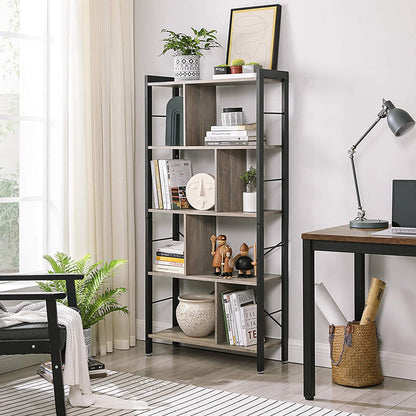 Nancy's Steve 2 Boekenkast - Wandkast - Opbergkast - Grijs / Zwart - ± 75 x 30 x 155 cm