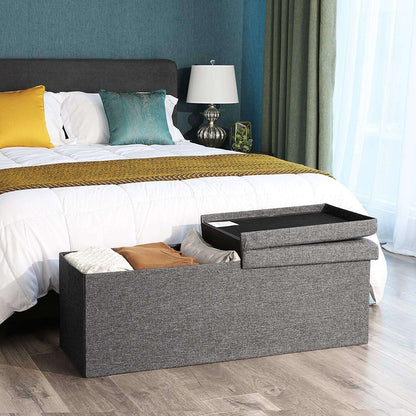 Nancy's Hocker Linen - Storage Bench - Footstools With Storage Space - Bench With Storage - Gray - 110 x 38 x 38 cm