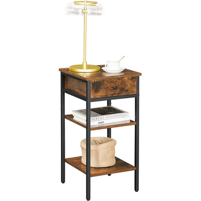 Table de chevet Nancy's Meridian - Table d'appoint - Tiroir - 2 étagères - 35 x 35 x 70 cm - Bois d'ingénierie - Métal - Industriel - Marron - Noir