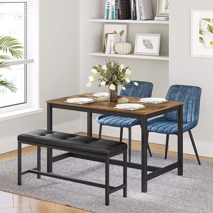 Nancy's Powell Eetkamerbank - Gestoffeerde Bank - Keukenbank - PU-Afdekking - Stalen Frame - Bruin - Zwart - 108 x 32,5 x 48 cm
