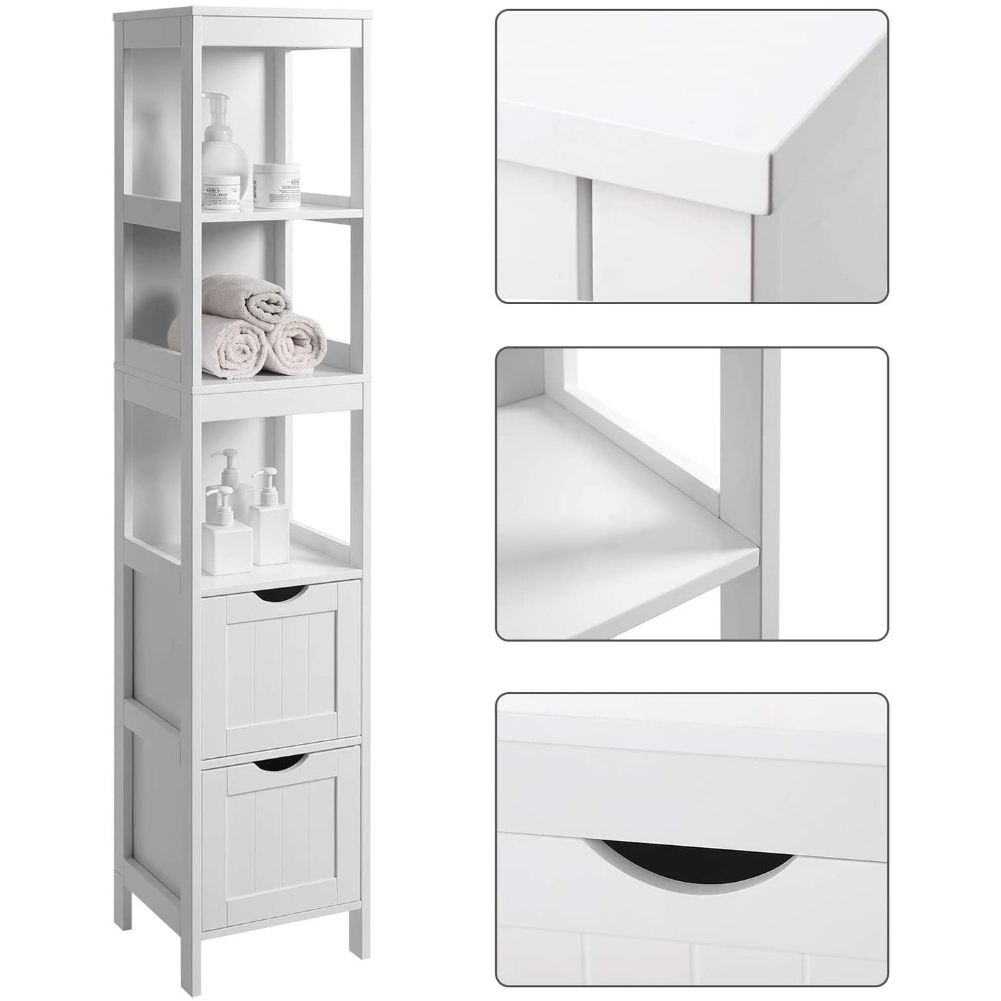 Nancy's Blanding Storage Cabinet - Bathroom Cabinet - 2 Drawers - 3 Open Compartments - 30 x 30 x 141.5 cm - White 