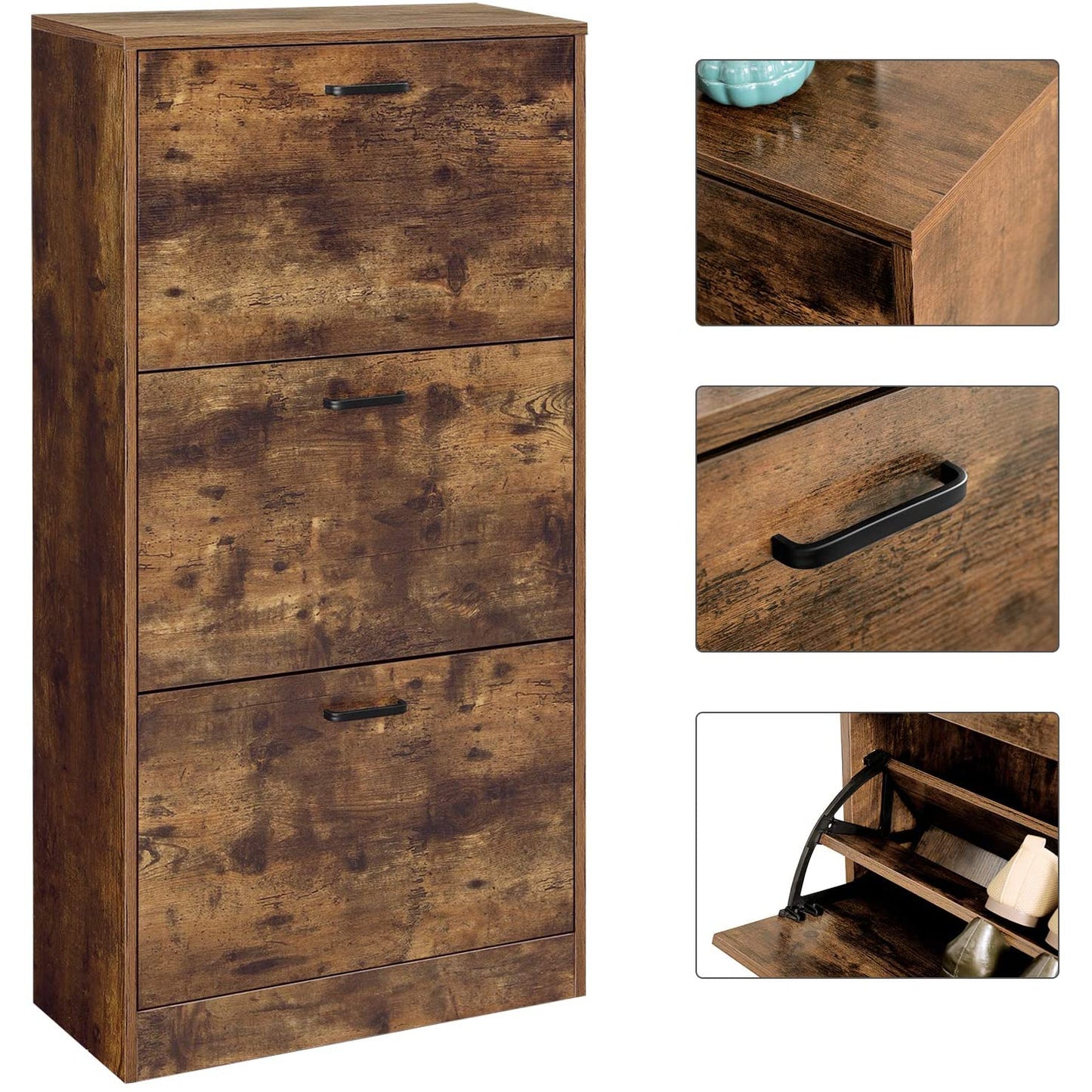 Nancy's Forks Shoe Cabinet - Organizer - 3 Swinging Doors - Brown - Engineered Wood - 60 x 24 x 120 cm